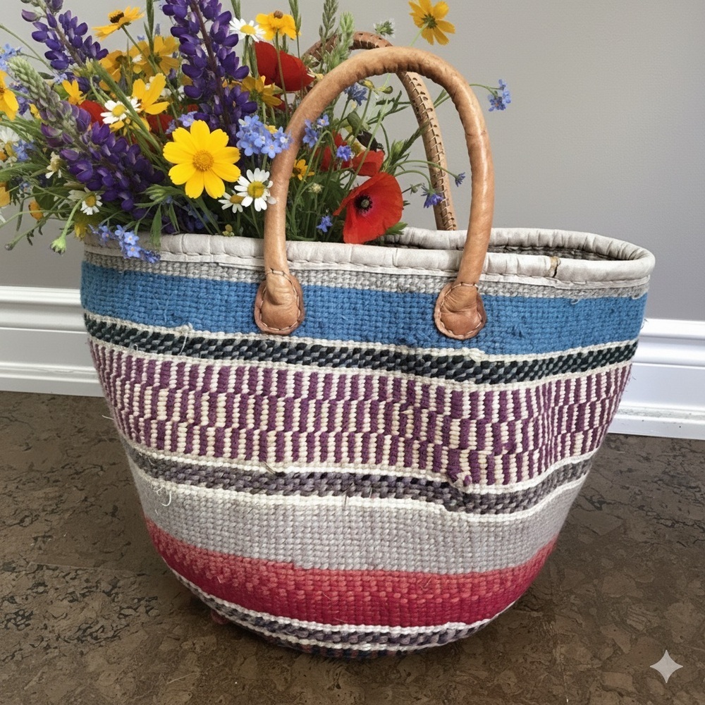 Colourful African Hand Woven Yarn Basket Purse - Large
